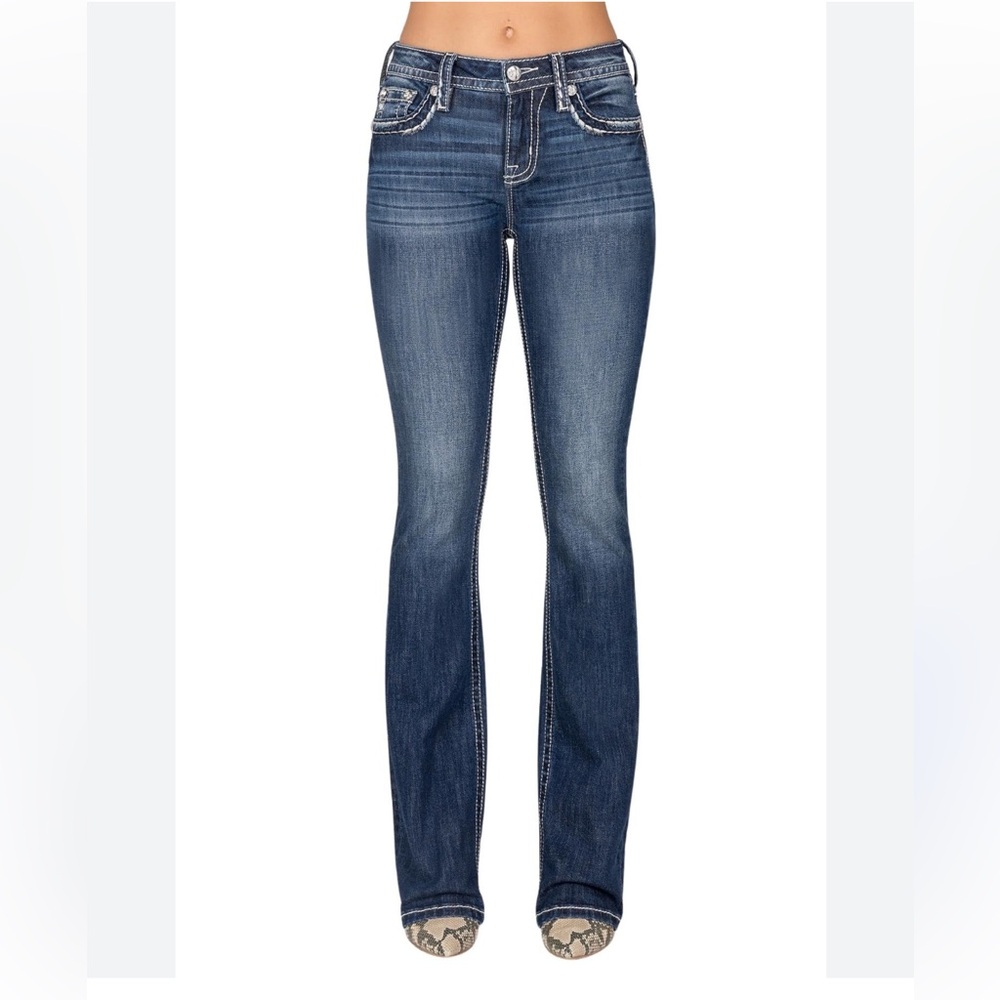 Seven 7 Premium Bootcut Jean -Contrast stitch - Flap Pocket-low- mid rise-Sz 31” - Picture 2 of 10